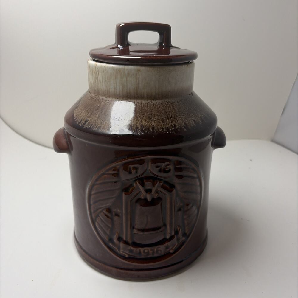 Vintage McCoy Pottery Bicentennial 76 Brown Drip Milk Jug Cookie Jar #7019